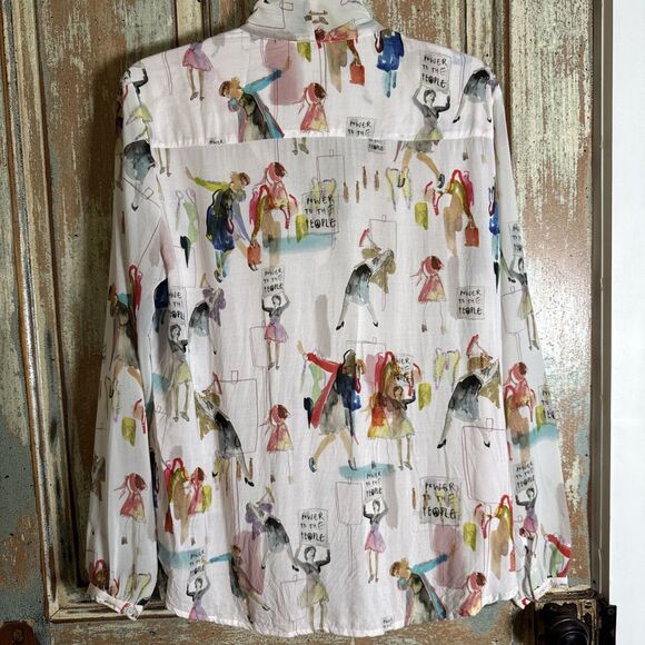 Riani Woman's Pink Power To The People Size 10 Artwear Long Sleeve Button Down - Picture 3 of 16